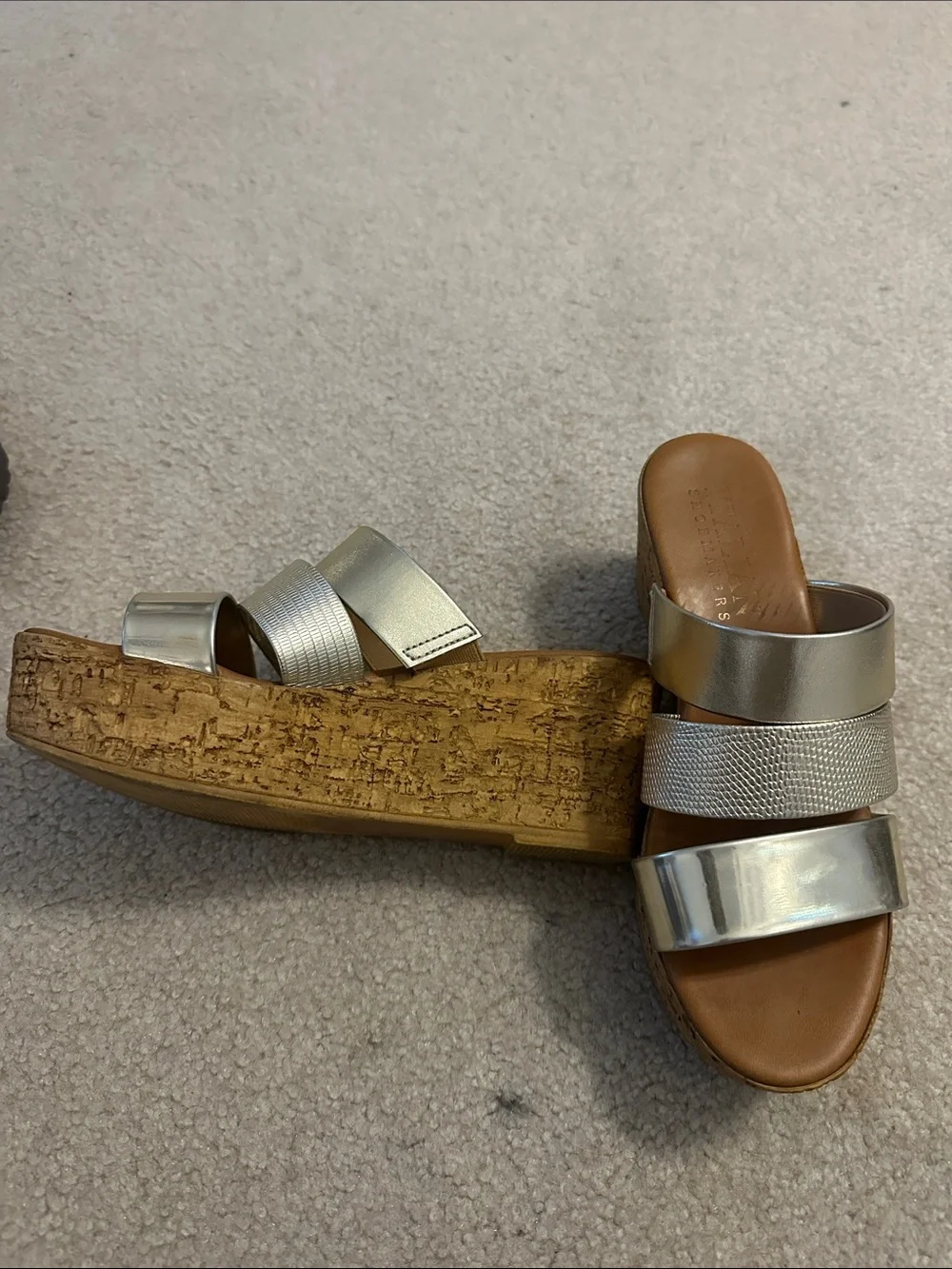 Italian Shoemakers Triple-Strap Cork Wedge Sandals - Metallic Gold